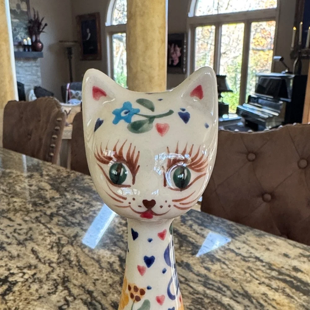 Polish Pottery KALICH Handpainted Cat 10” - Picture 5 of 5